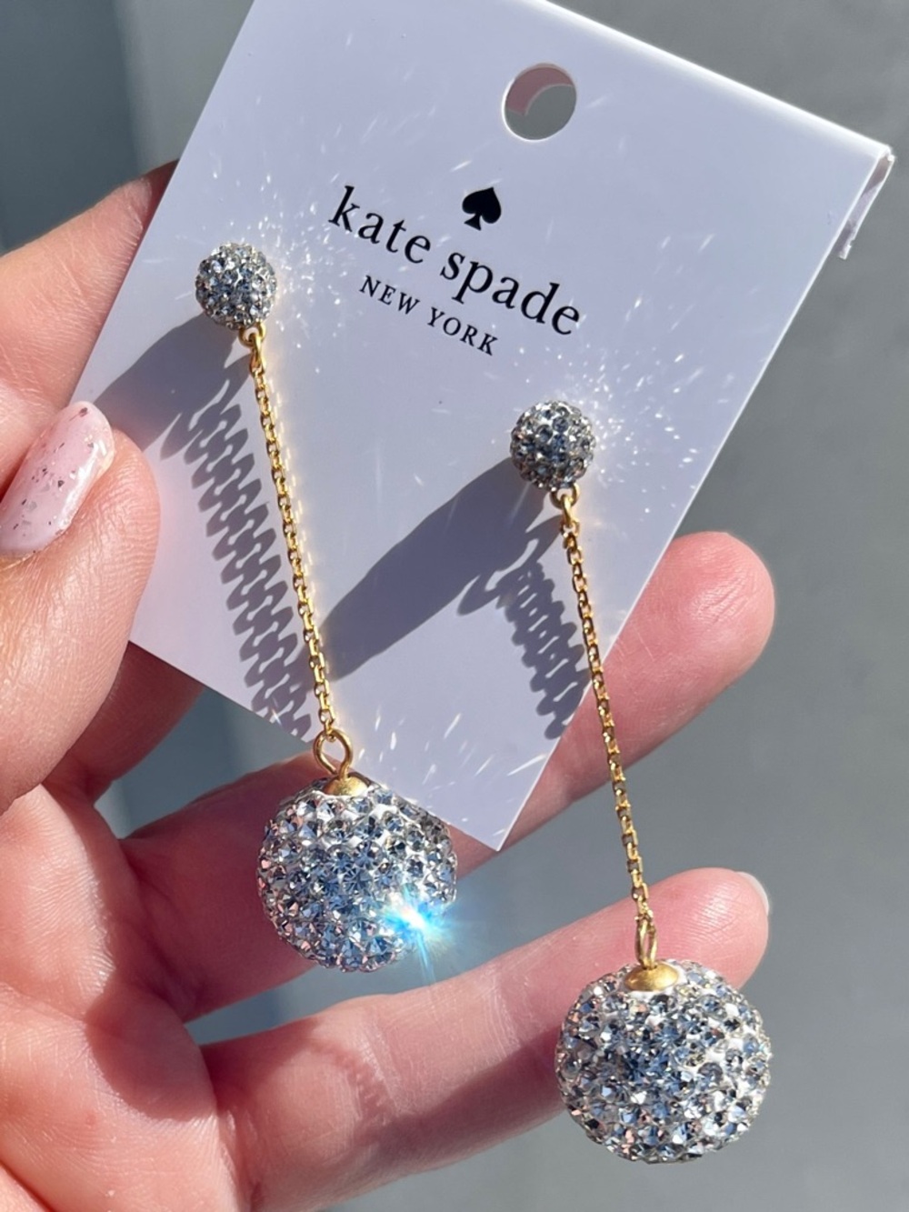 kate spade NWT RP$99 Razzle Dazzle Gold/Crystal Pavé Drop Ball Earrings - Clear